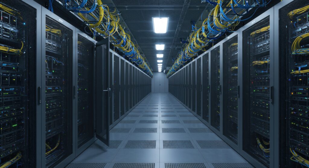 data center server room with network cables data center server room with network cables